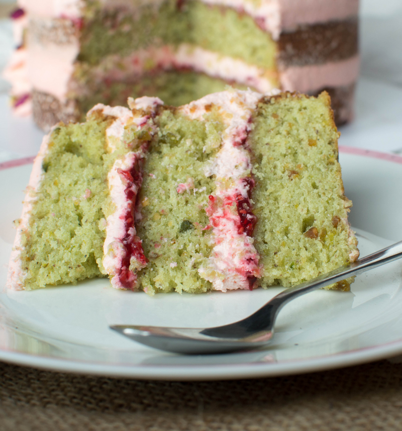 Pistachio cake with Indian rose buttercream