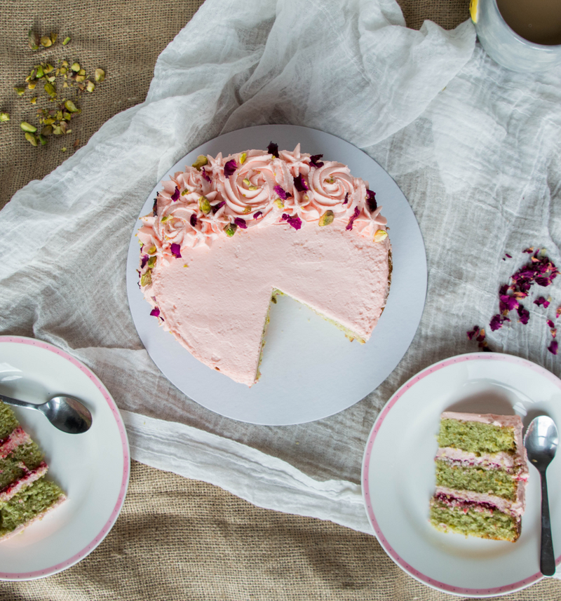 Pistachio cake with Indian rose buttercream